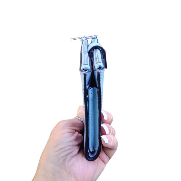 Michael Kors Blue Saffiano Leather Double Zip Cellphone Wallet Wristlet - Picture 5 of 11